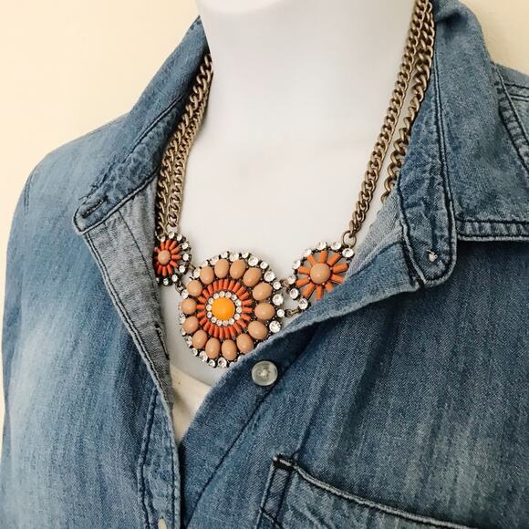 J. Crew Orange and Tan Statement Necklace - Picture 10 of 10